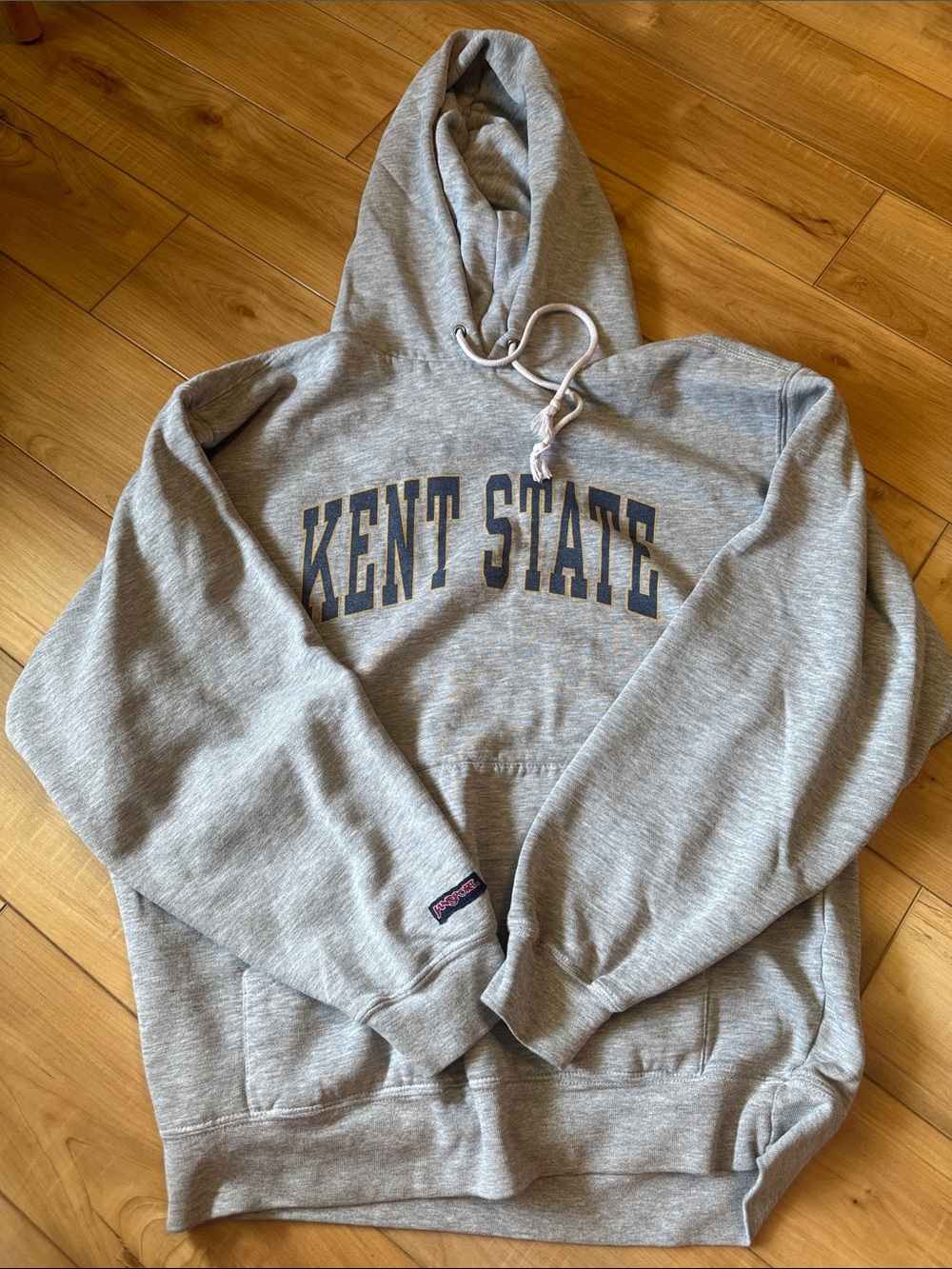 Vintage Jansport Gray Hooded Sweatshirt with Navy Lettering